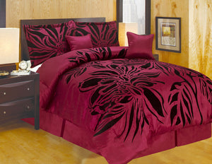 OctoRose Oversize Faux Silk Modern Flocking Satin Comforter Set Bedding-in-a-Bag.