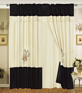 OctoRose Pair of Embroidery Design Window Curtain/Drapes/Panels with Sheer Linen Valance and Tieback