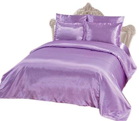 OctoRose 6 PCS TWIN Size Duvet Cover Set, Supreme Quality Sexy Silky Satin,1 Large Size Double Heads Zipper Duvet Cover,1 Fitted Sheet, 2 Pillow case,2 Pillow Shams