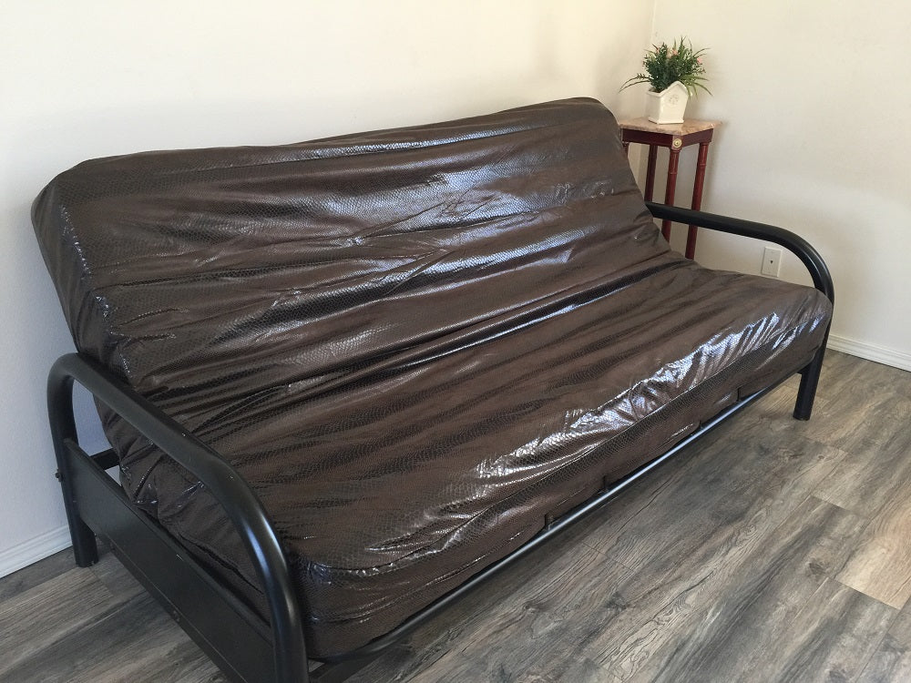 OctoRose Leather Look Black or Brown with Bonded Micro Suede Reversible 3 Side Zipper Futon Cover Twin or Full, Futon Chair Loveseat Ottoman Slipcover