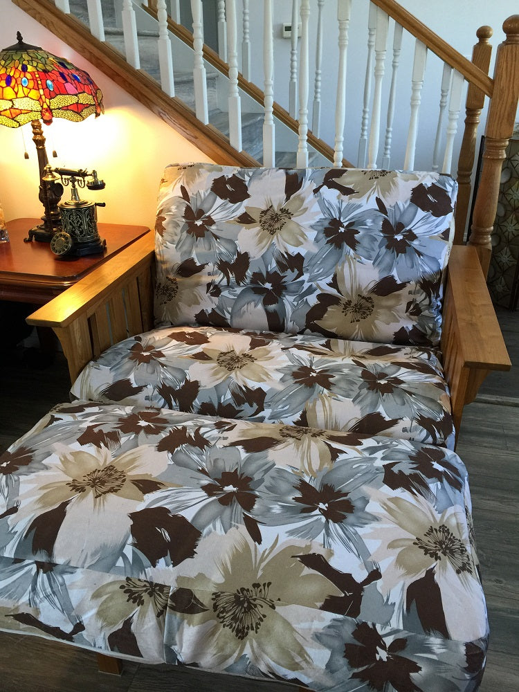 OctoRose Canvas Flower 3 Side Zipper Futon Cover Twin or Full, Futon Chair Loveseat Ottoman Slipcover