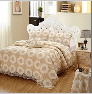 OctoRose  Beige / Off White Color 100% Thick Cotton Material with Hand Crochet Bedspread Set