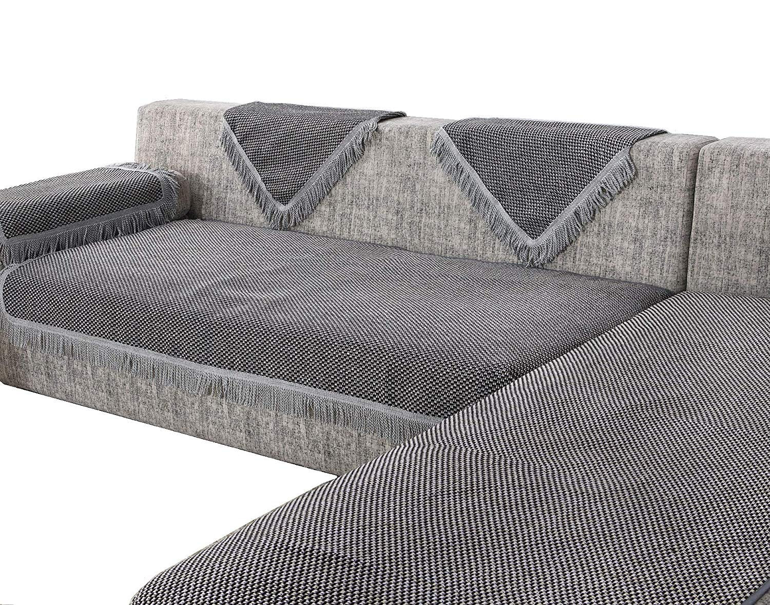 OctoRose Upholstery Thick Linen Heavy Duty Sectional Corner Couch Slipcover Sofa Cover Protector with Anti-slip backing (TM) and buckle tight