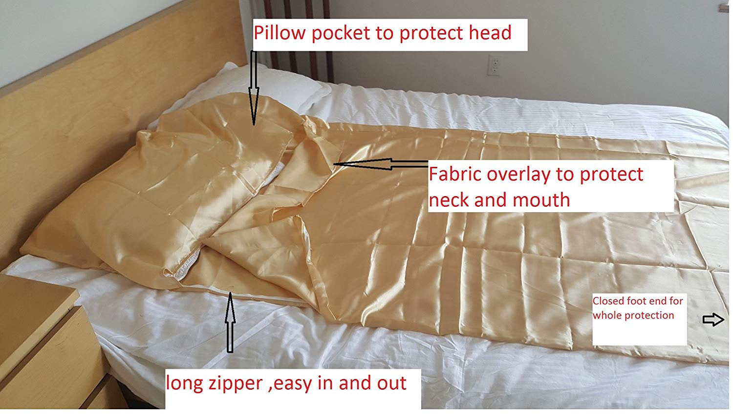 OctoRose  Silky Satin Cocoon Sack Sleep Bag Sheet for Travel Hotel Sleep Over Camping Sleep Bag Inner Protector and Flat Sheet Alternative