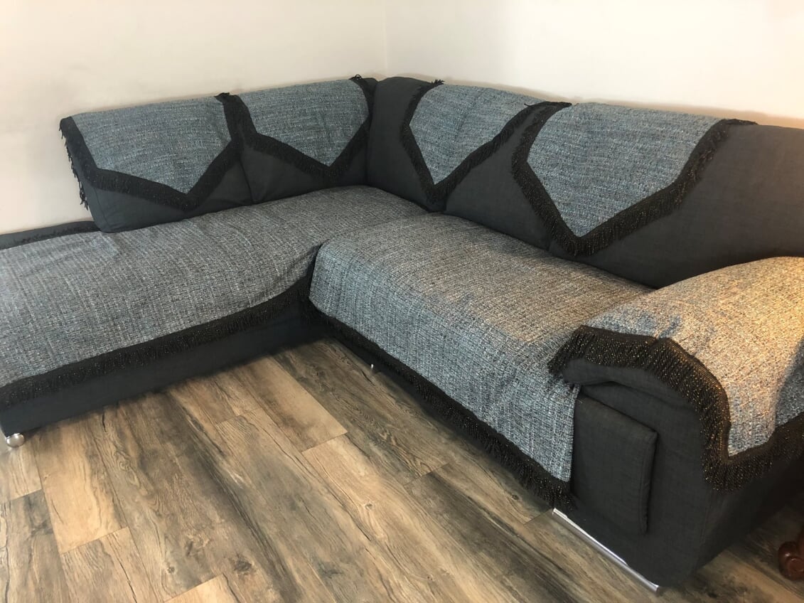 OctoRose Upholstery Thick Linen Heavy Duty Sectional Corner Couch Slipcover Sofa Cover Protector with Anti-slip backing (TM) and buckle tight