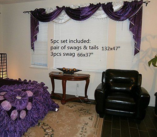 OctoRose  3 pcs Royalty Custom Waterfall Window Valance and Swags & Tails Fit Max Wide 120" Window
