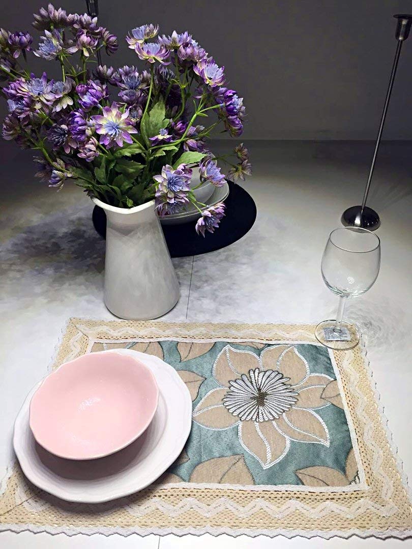 OctoRose Chenille with Cotton Lace Coffee Table Runner or Placemats (14x20"-S4)
