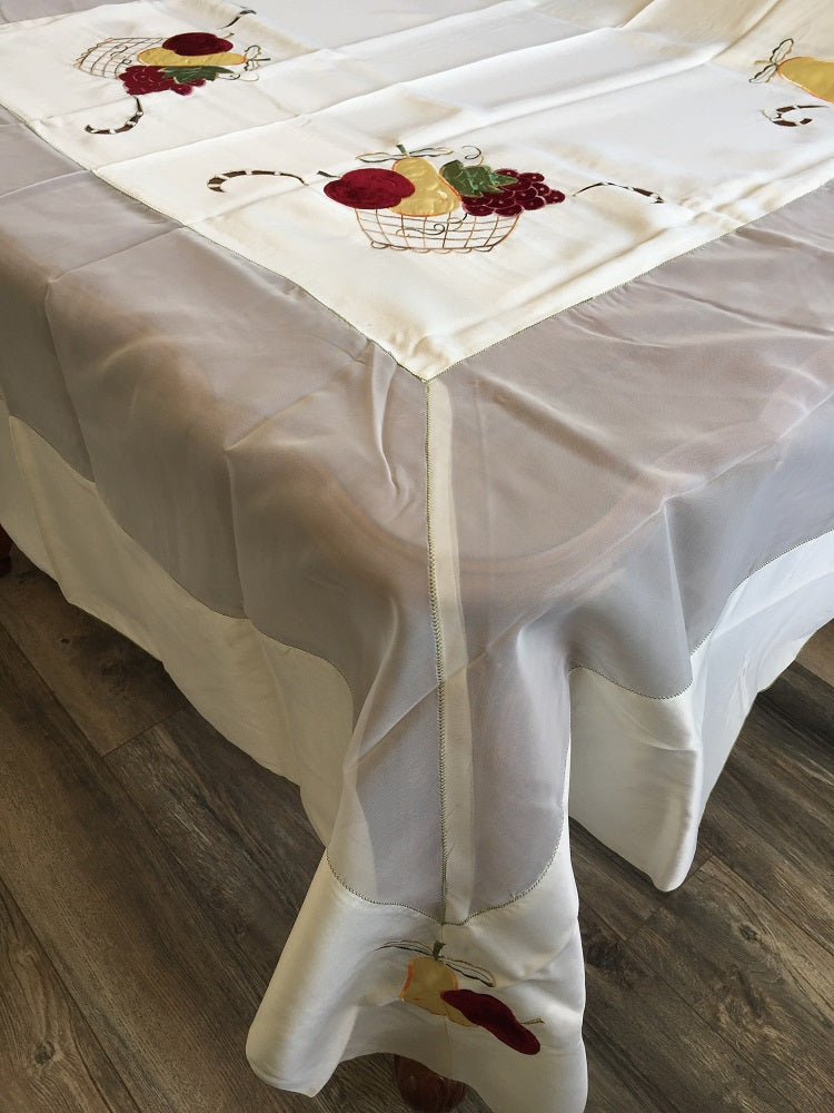 OctoRose High Quality Elegant Artex style embroidery plus trim lace based Table cloth / table cover / table linen 72x108"