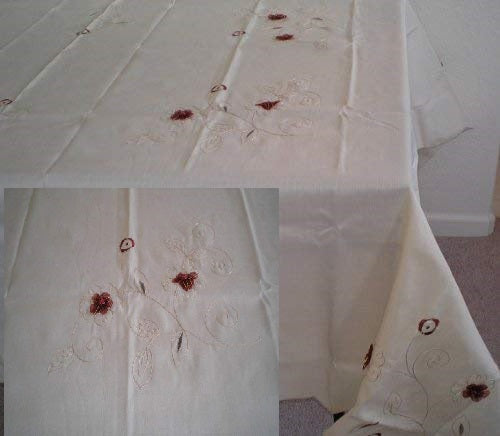 OctoRose High Quality Elegant Artex style embroidery plus trim lace based Table cloth / table cover / table linen 72x108"