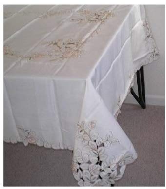 OctoRose High Quality Elegant Artex style embroidery plus trim lace based Table cloth / table cover / table linen 72x108"
