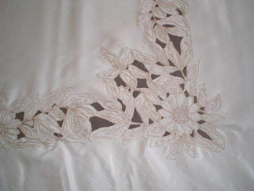 OctoRose High Quality Elegant Artex style embroidery plus trim lace based Table cloth / table cover / table linen 72x90"