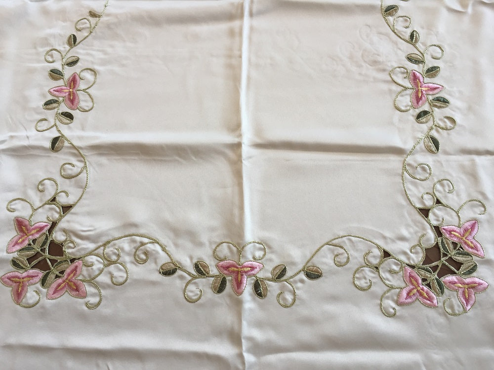 OctoRose High Quality Elegant Artex style embroidery plus trim lace based Table cloth / table cover / table linen 72x108"