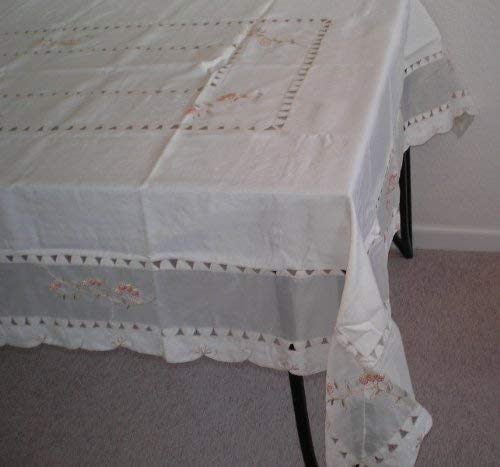 OctoRose High Quality Elegant Artex style embroidery plus trim lace based Table cloth / table cover / table linen 72x108"