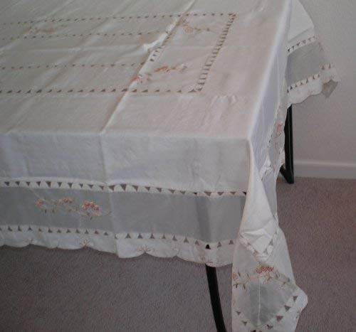 OctoRose High Quality Elegant Artex style embroidery plus trim lace based Table cloth / table cover / table linen 72x90