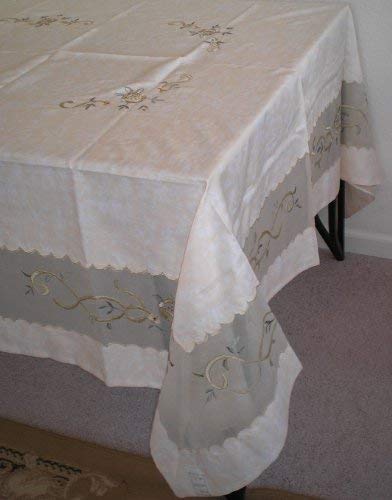 OctoRose High Quality Elegant Artex style embroidery plus trim lace based Table cloth / table cover / table linen 72x108"