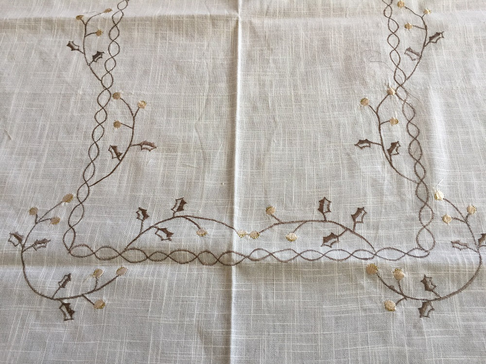 OctoRose High Quality Elegant Artex style embroidery plus trim lace based Table cloth / table cover / table linen 72x108"