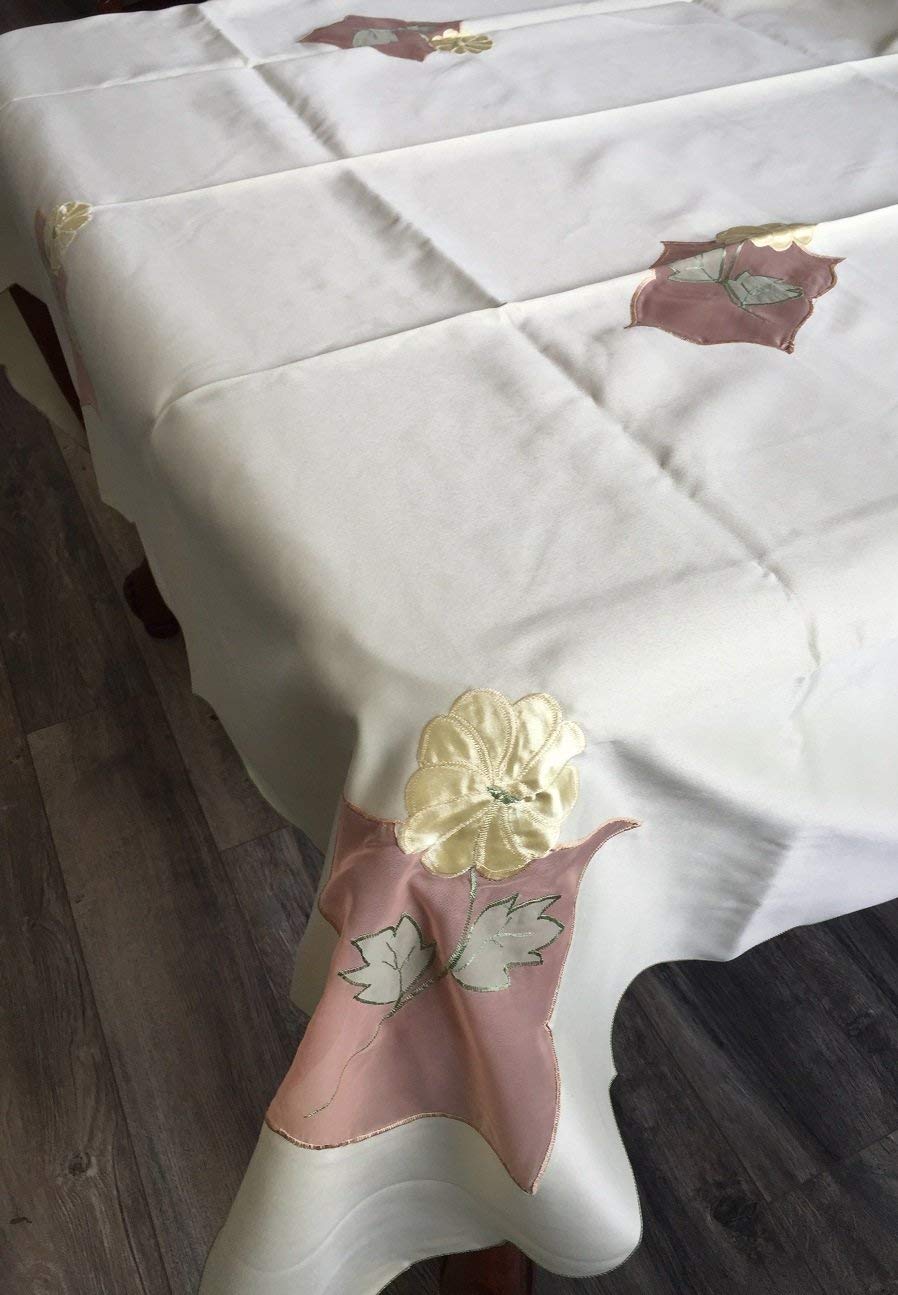 OctoRose High Quality Elegant Artex style embroidery plus trim lace based Table cloth / table cover / table linen 72x108"