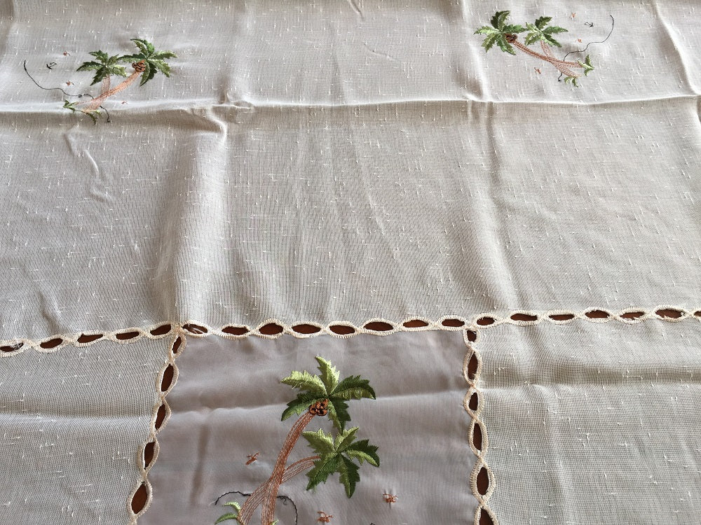 OctoRose High Quality Elegant Artex style embroidery plus trim lace based Table cloth / table cover / table linen 72x108"