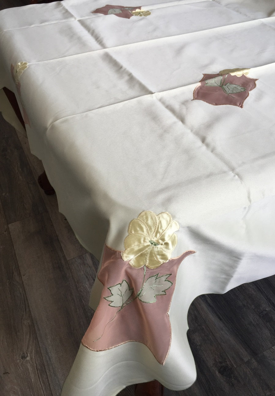 OctoRose High Quality Elegant Artex style embroidery plus trim lace based Table cloth / table cover / table linen 72x108"