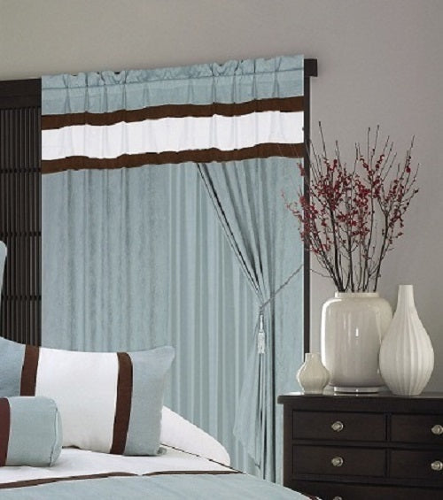 OctoRose Pair of Micro Suede Window Curtain/Drapes/Panels with Sheer Linen Valance and Tieback